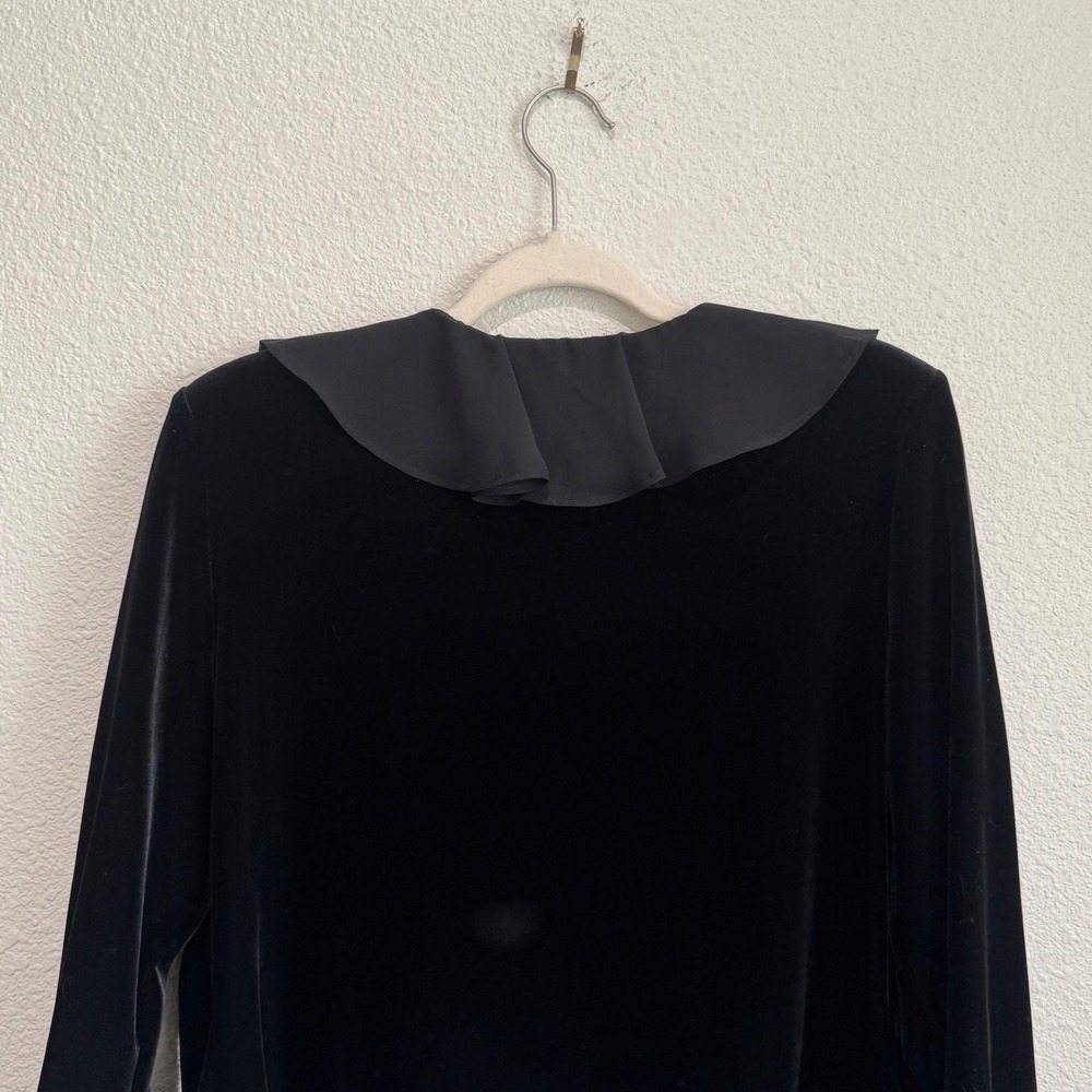 Y2K Xscape by Joanna Chen Black Velvet‎ Ruffle Chiffon Whimisgoth Cardigan L - Picture 8 of 11